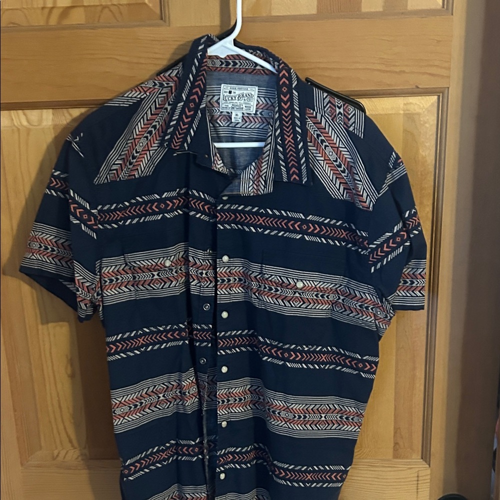 Lucky Brand Black and Red Geometric Button-Down Shirt